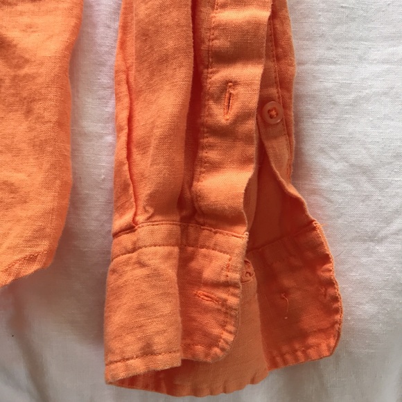Natural Blue Melon Coral Orange Linen Shirt Large - Picture 4 of 10